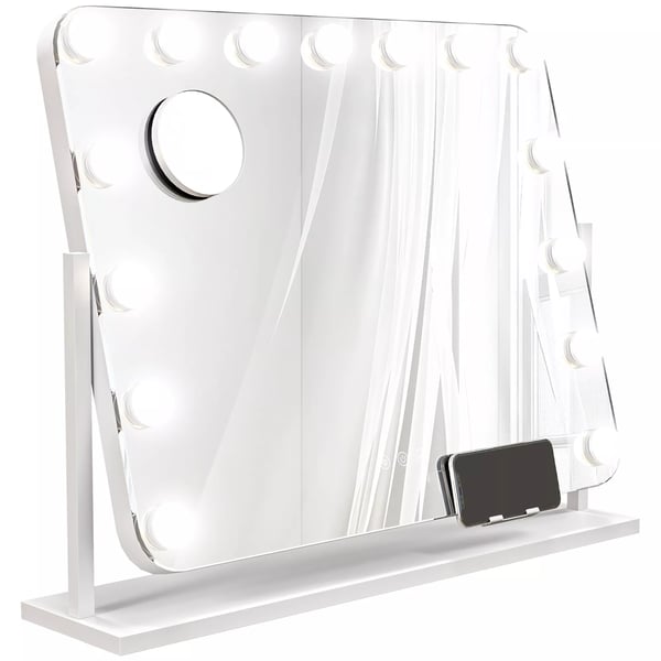 HOMCOM LED-meikkipeili, 3 valotilaa, himmennettävä, kosketusohjaus, USB, 62,5 x 49,5 cm, valkoinen