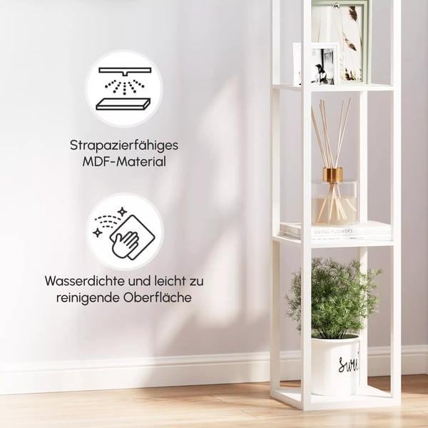 HOMCOM Reol Gulvlampe med 3 Hylder, Hvid, MDF & Akryl, 26x26x160cm