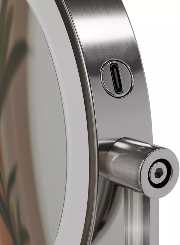 Winslet Sminkspegel med 10x förstoring, 3 LED-ljusfärger (varm, neutral, kallvit), 360° rotation, USB-C, vitt glas med metallställ