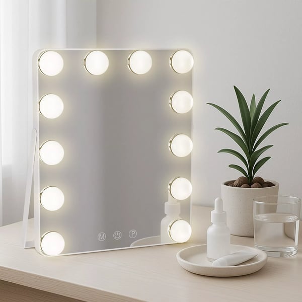 Balian LED-meikkipeili, kosketuspainikkeilla ja säädettävällä valolla, metallinen lasirunko, valkoinen