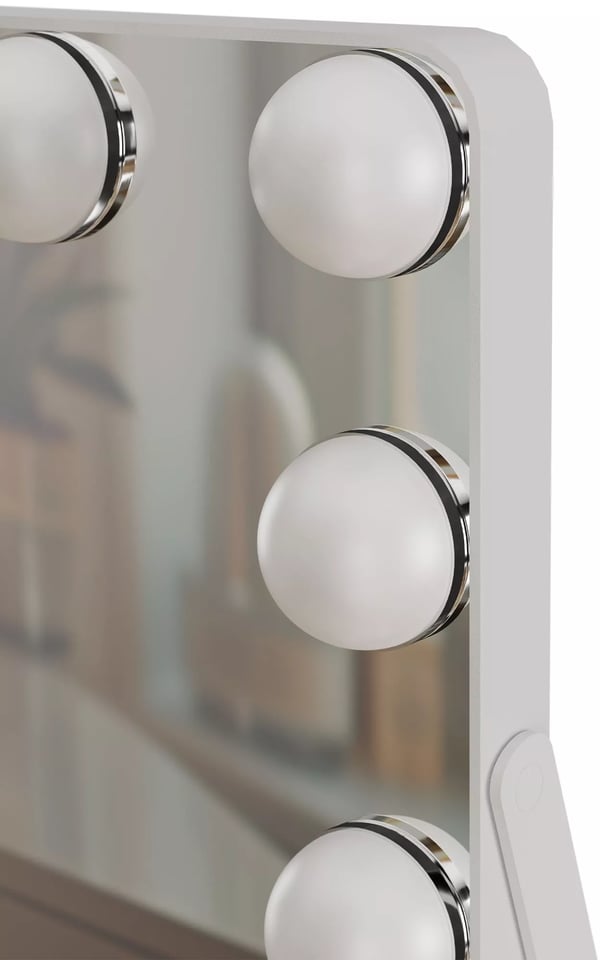 Balian LED-belyst makeup-spejl med 3 farvetilstande, touch-kontrol, USB-C, hvidt glas og metal, 25x30cm