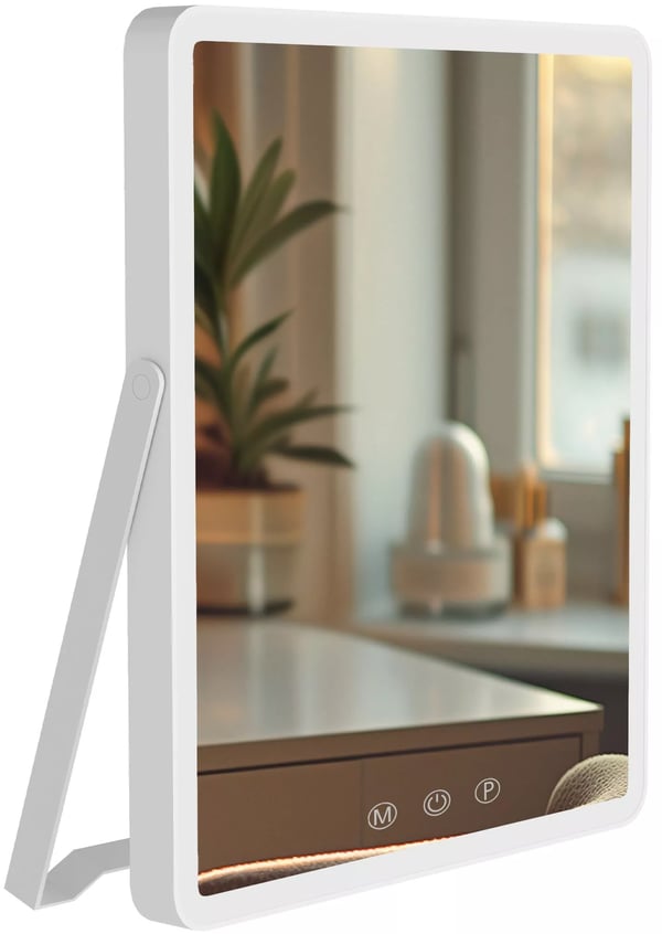 Caistor Vanity Spejl med LED-lys - Hvidt Glas & Metal, USB-C Drevet
