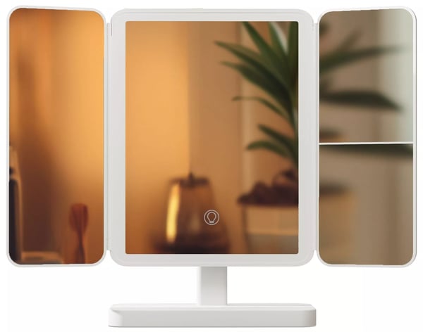Otley LED Makeupspejl, Hvid Plast, 3 Lysfarver (Kold, Neutral, Varm), Touchkontrol, Forstørrelse, USB-C Drevet, Sammenklappeligt