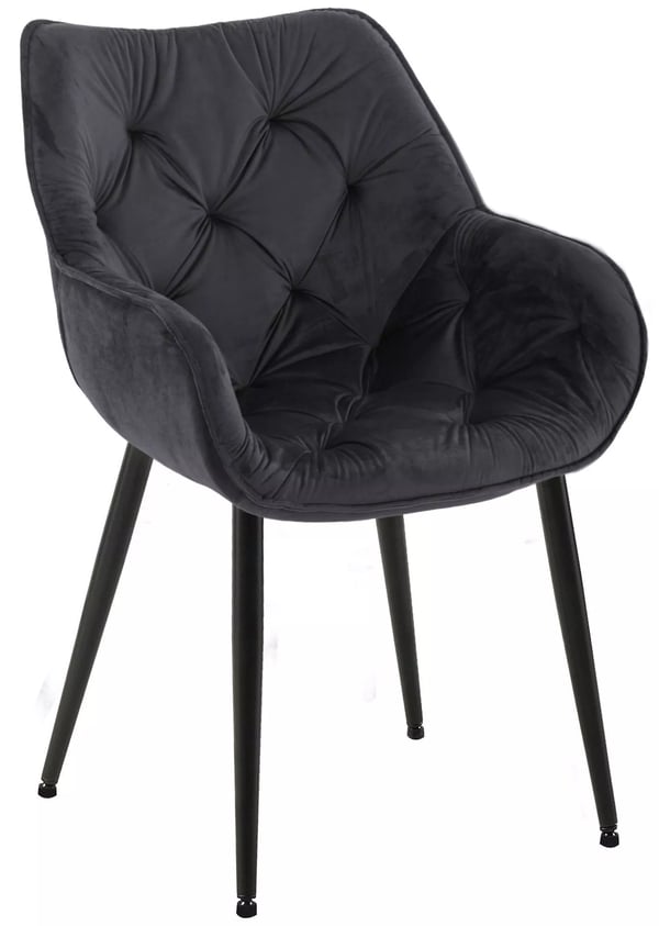 Tanna Sort Fløjl Accentstol med Metalben - Moderne Polstret Spisestol, Komfortabel, Holdbar, Nem at Pleje, 83x58x62 cm