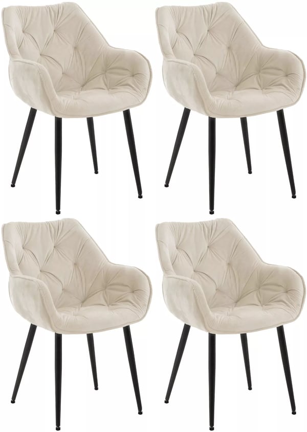 Sæt med 4 Tanna Creme Fløjl Spisestuestole med Metalben - Komfortable, Moderne Polstrede Accentstole