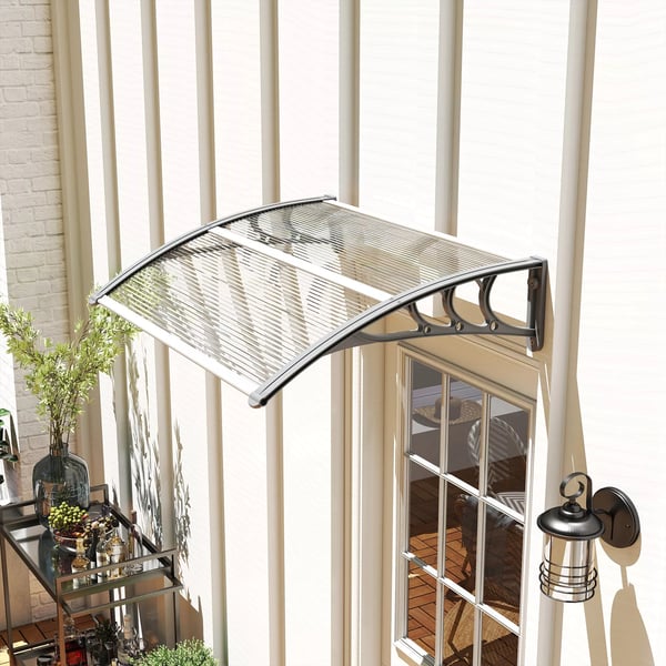 Outsunny Baldakin til yderdøre 100x75 cm sølvfarvet - Plast og polycarbonat med UV-beskyttelse