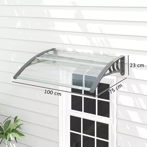 Outsunny Baldakin til yderdøre 100x75 cm sølvfarvet - Plast og polycarbonat med UV-beskyttelse