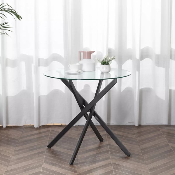 HOMCOM sofabord, rundt glasbord, sort, sidebord med sikkerhedsglas og metalstel, 80 x 80 x 75 cm