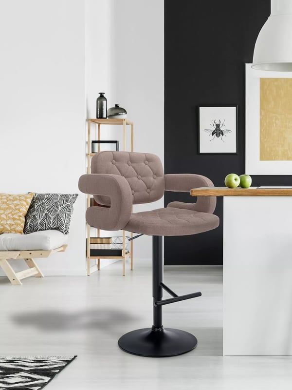 Dublin Taupe Barstol i Tyg med Metallram, Justerbar Höjd och Svängbar