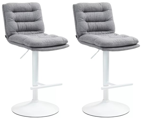 Set med 2 Damar Barstolar i Tyg, Grå, Metallram, Höj- och Sänkbar & Svängbar
