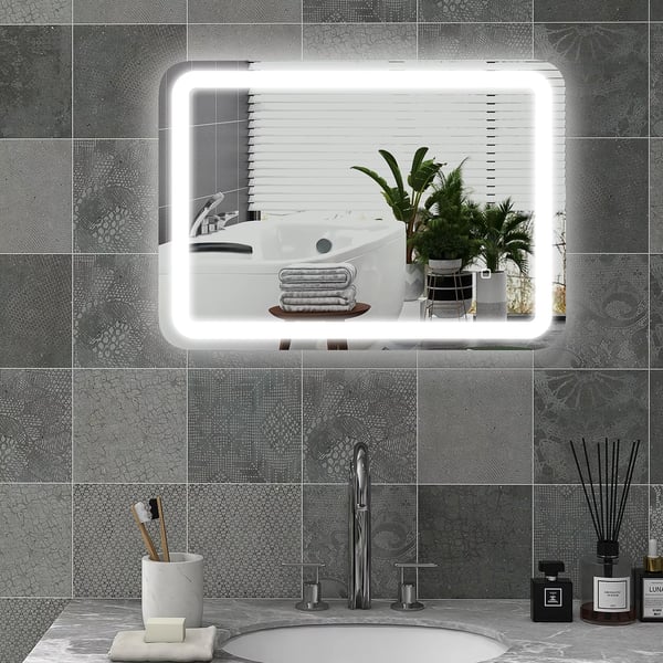 kleankin Badeværelsesspejl 50x70 cm LED med touch-kontakt og anti-dug, sølv/hærdet glas