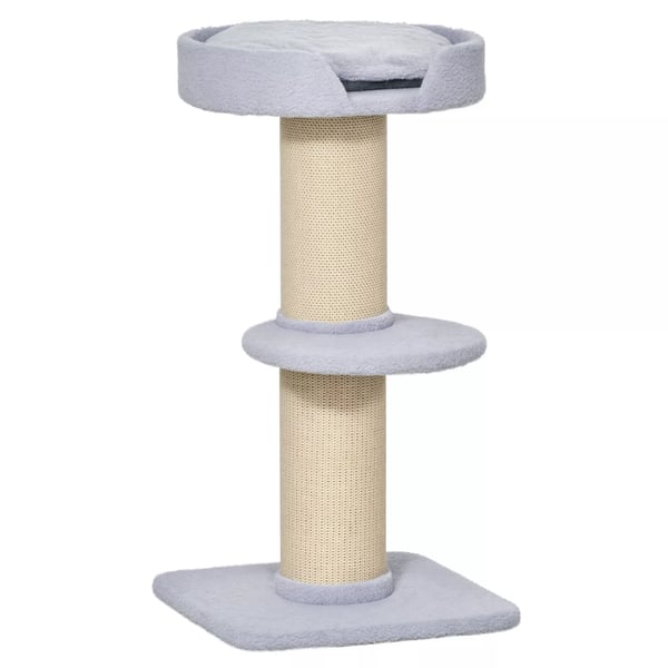 Katte Træ - Legestativ med Kradsetræ, Platform, Sisal & Plys - Lyseblå, Polyester - 45x45x91cm
