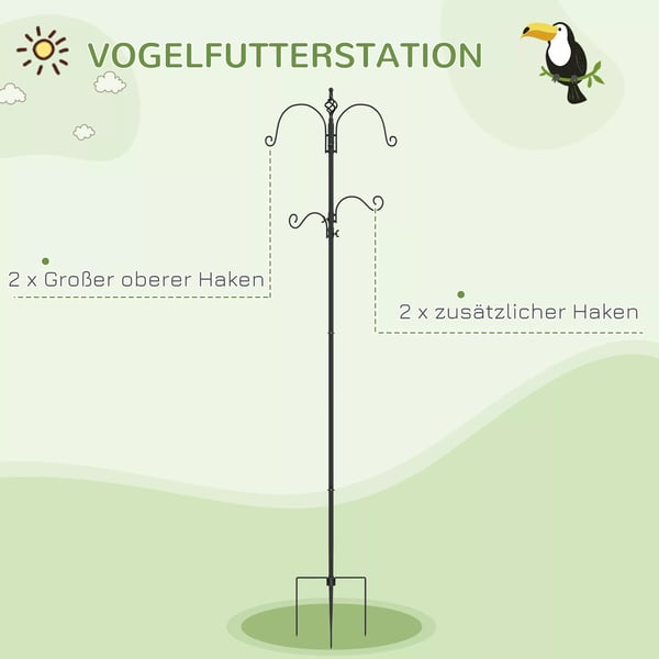 PawHut fågelmatarstation dekorativ fågelmatarstation för vilda fåglar med 4 krokar 54,5 x 54,5 x 208 cm svart