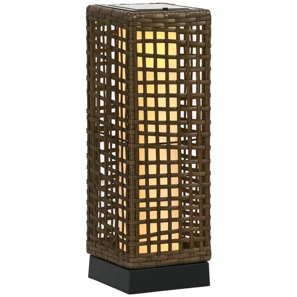 Outsunny Solarlampa Utomhus, Rottingstil, Vattentät IP44, Sandfärgad, 15.5x15.5x46cm