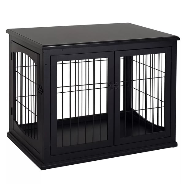 PawHut Hundehus med Bordplade, Sort MDF, 81x58,5x66 cm