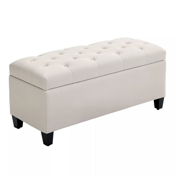 polstret opbevaringsbænk i cremefarvet polyester, 100x40x44 cm