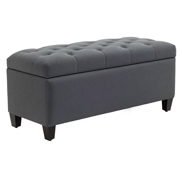 HOMCOM bænk, polstret bænk med opbevaring, kistebænk, hør-lignende polyester, gummitræ, mørkegrå, 100 x 40 x 44 cm