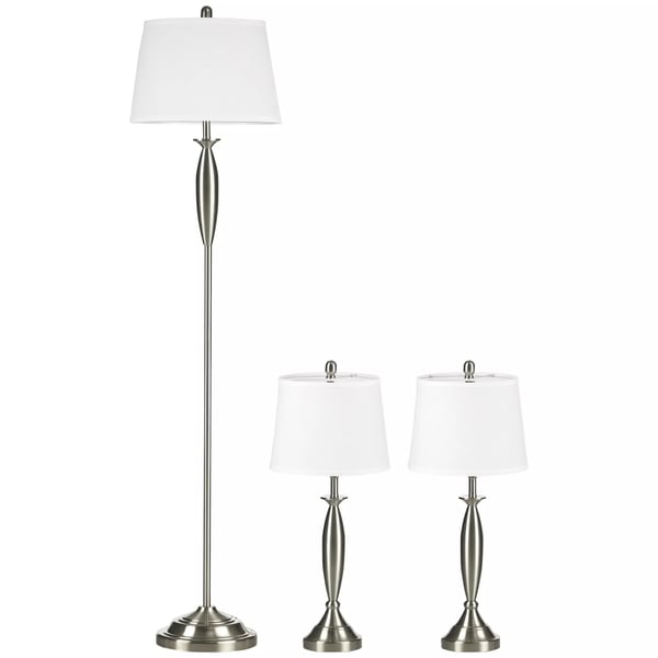 HOMCOM 3-delt lampe sæt: Gulvlampe og 2 bordlamper, E27, stue/soveværelse, sølv+hvid, stål/linned
