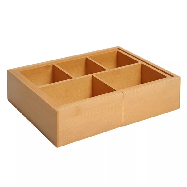 HOMCOM Udtrækkelig Bambus Skuffeopdeler - Natur, 24,6 x 17,6 x 7 cm