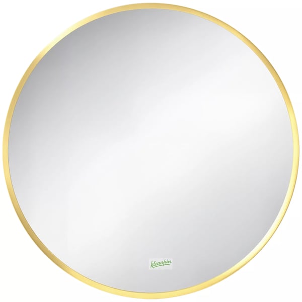 Kleankin Pyöreä Seinäpeili LED-valolla Ø50 cm, Kulta, Alumiiniseos, Lasi