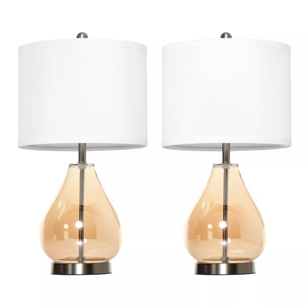 HOMCOM Bordlampe Sæt (2 stk.) - Glas, Linned, Stål, Rav, Ø30 x 56cm
