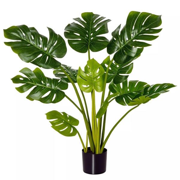 HOMCOM Kunstig Monstera Plante med Potte, Grøn/Sort, 110 cm