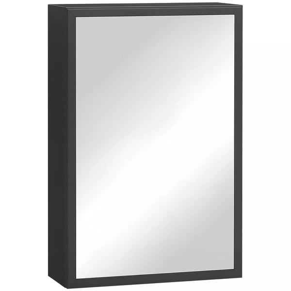 kleankin Spejlskab Sort V2gmonteret med 3 hylder, Rustfrit st2l, Aluminium, Glas, 40x15x60 cm