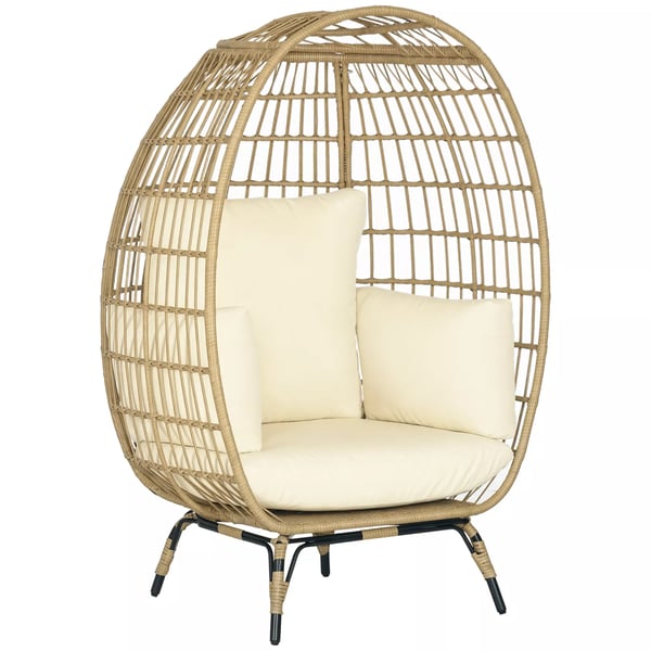 Outsunny rottingfåtölj, korgstol med dynor i PE-rotting och polyester, beige/khaki, för utomhusbruk