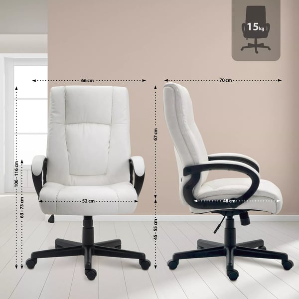 CLP Kontorstol XL Sparta - Kunstlæder Hvid med Plaststel, Ergonomisk, Højdejusterbar, Vippemekanisme, Polstrede Armlæn & Nakkestøtte, Stille Hjul