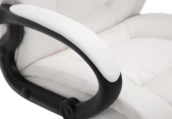 CLP Kontorstol XL Sparta - Kunstlæder Hvid med Plaststel, Ergonomisk, Højdejusterbar, Vippemekanisme, Polstrede Armlæn & Nakkestøtte, Stille Hjul
