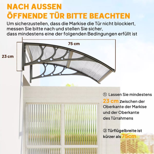 Outsunny Baldakin til yderdøre 100x75 cm sølvfarvet - Plast og polycarbonat med UV-beskyttelse