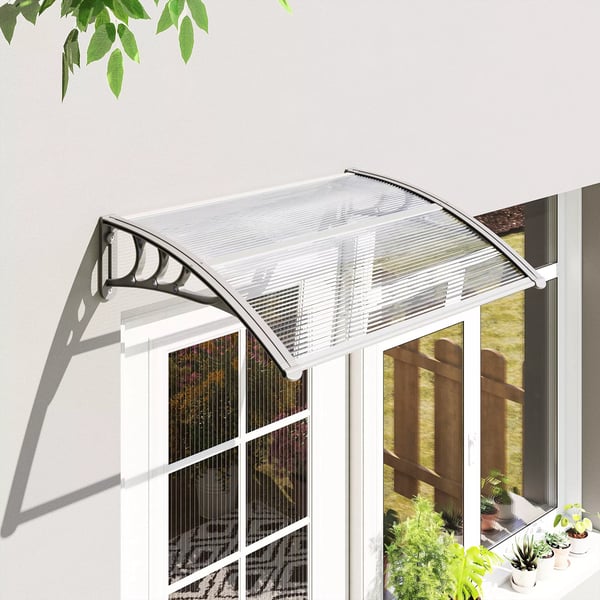 Outsunny Baldakin til yderdøre 100x75 cm sølvfarvet - Plast og polycarbonat med UV-beskyttelse