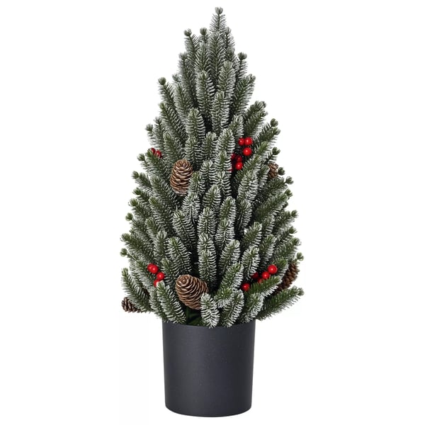 HOMCOM Pytjoulukuusi, 47cm Lumipeitteinen, 170 oksaa, marjoja ja käpyjä, muovi