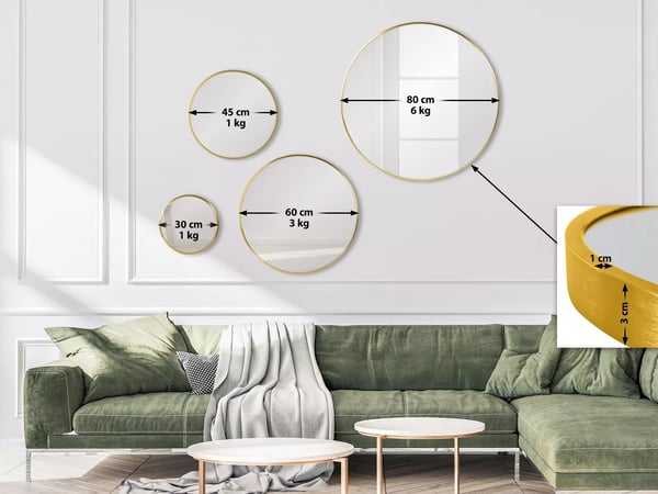 Elsie L Vægspejl - Guldfarvet Blank Metalramme, 60 cm Diameter