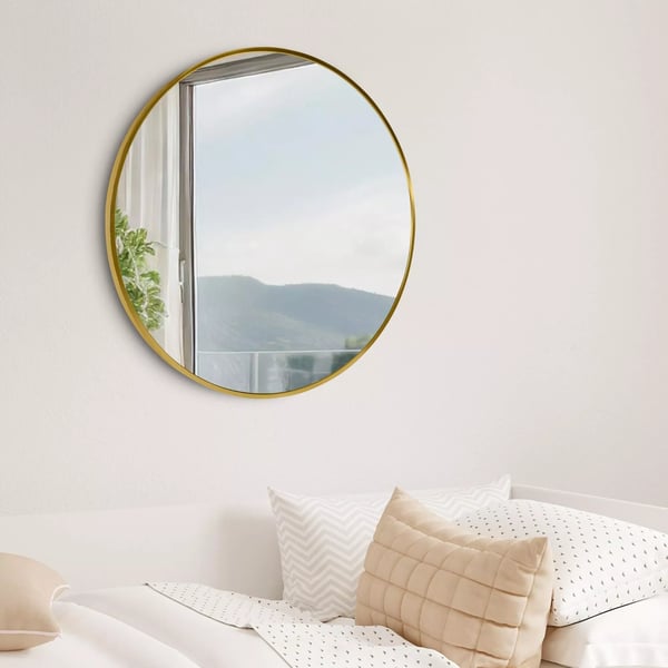 Elsie L Vægspejl - Guldfarvet Blank Metalramme, 60 cm Diameter