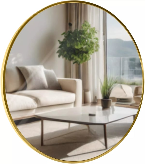 Elsie L Vægspejl - Guldfarvet Blank Metalramme, 60 cm Diameter