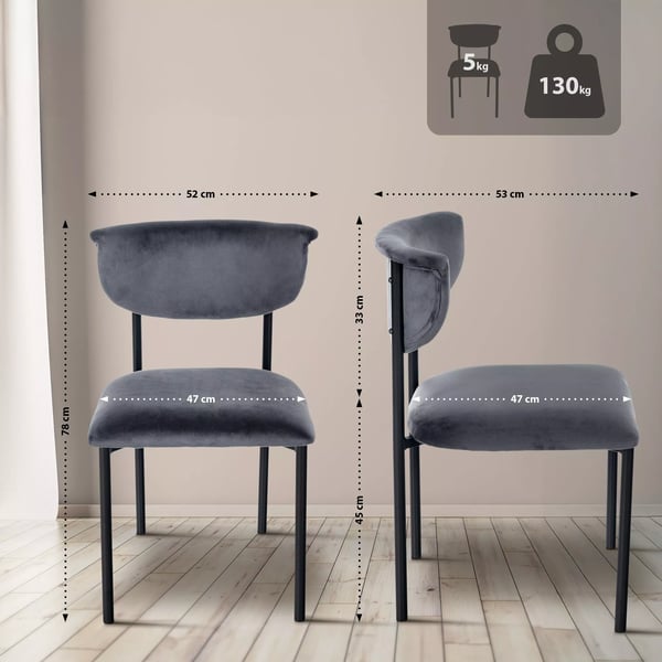 2-delt sæt mørkegrå velour gæstestol med metalstel - Gambell