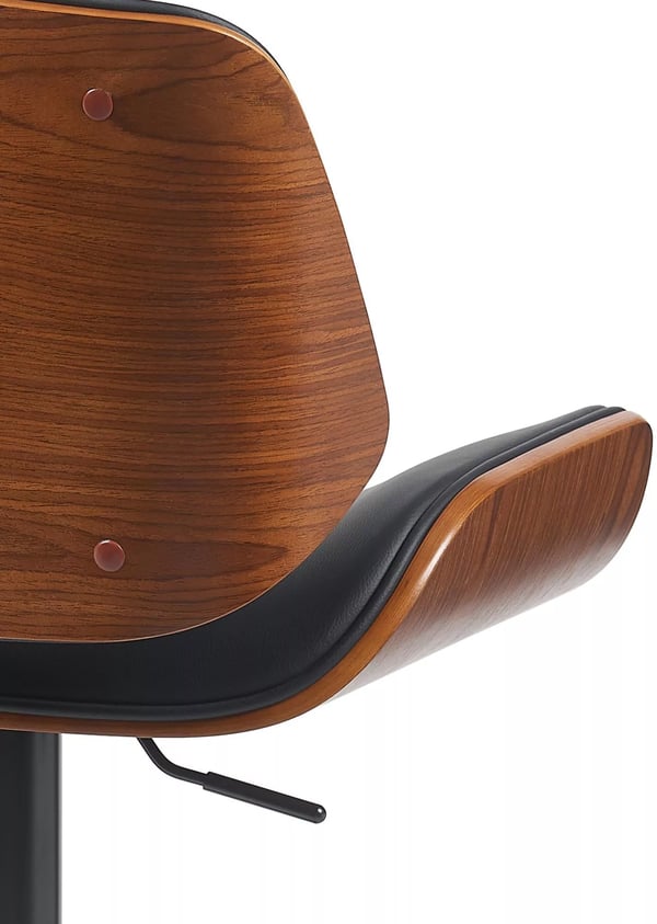 Beverley Barstol - Valnød Bentwood & Kunstlæderpolstring, Justerbar Højde, Drejesæde, Mat Sort Metalramme