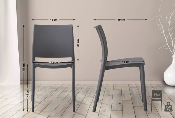 Sæt med 2 Meton stabelbare havestole i plast, mørkegrå