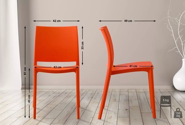 Set med 2 stapelbara utomhusstolar i plast, orange