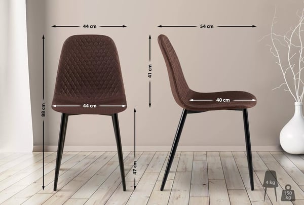 Giverny Set med 4 bruna matstolar i tyg med svarta metallramar