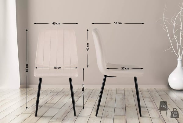 Sæt med 4 Dijon fløjlsstole - Creme, metalramme