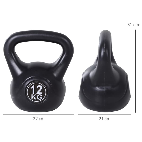kettlebell 12 kg vægt-håndvægt fyldt med sand til begyndere sort