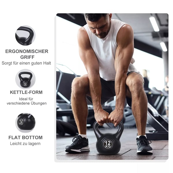 kettlebell 12 kg vægt-håndvægt fyldt med sand til begyndere sort