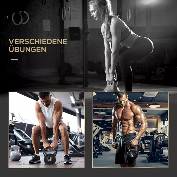 kettlebell 12 kg vægt-håndvægt fyldt med sand til begyndere sort