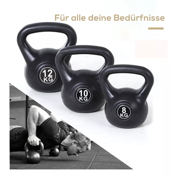 kettlebell 12 kg vægt-håndvægt fyldt med sand til begyndere sort