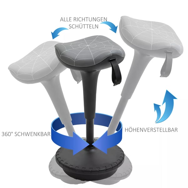Vinsetto kontorstol med drejefunktion, ergonomisk skammel, højdejusterbar 65,5-83,5 cm, 120° vipbar, Grå