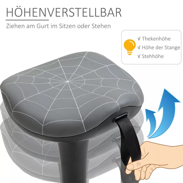Vinsetto kontorstol med drejefunktion, ergonomisk skammel, højdejusterbar 65,5-83,5 cm, 120° vipbar, Grå