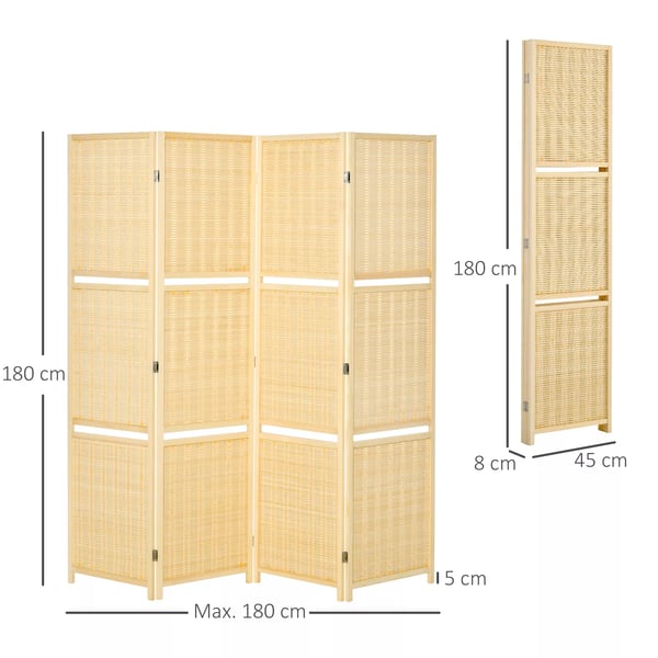 Flisamdelere, Bambus & Fyrretræ, 2 Hylder, Foldbar, Naturfarve, 180x180cm