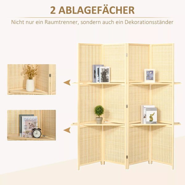 Flisamdelere, Bambus & Fyrretræ, 2 Hylder, Foldbar, Naturfarve, 180x180cm